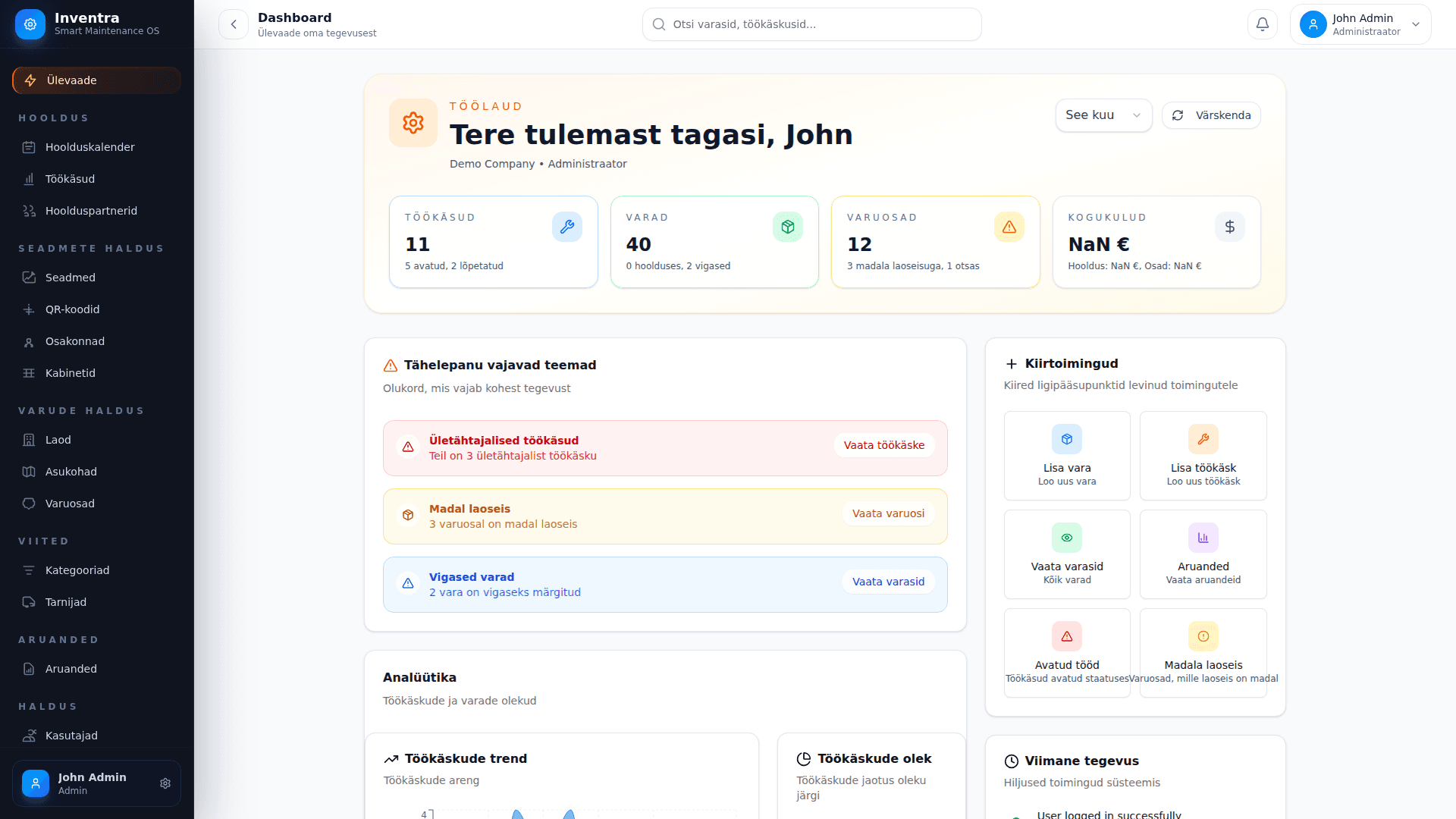 Inventra dashboard overview